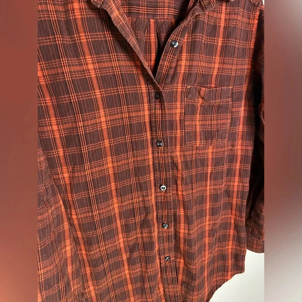 The‎ North Face women’s Plaid Flannel Button Front orange & red size small - Picture 3 of 9